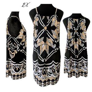 Alfani Woman 1X Abstract Print Shift Dress w/ Metallic Strap Detail